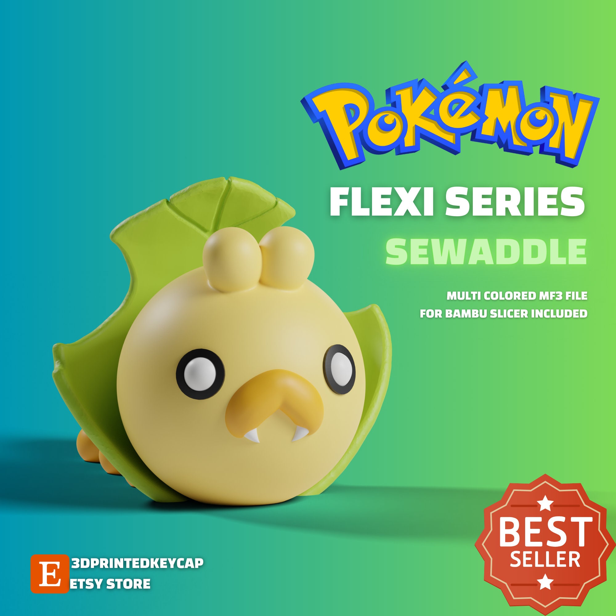 Flexi Series Sewaddle STL File | Pokemon Articulated Sewaddle 3D