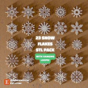 23 Big Snowflakes STL Pack with Loops | Snowflake Ornament | Christmas 3D Print | Christmas Tree Ornament 3D Model | Christmas Gift
