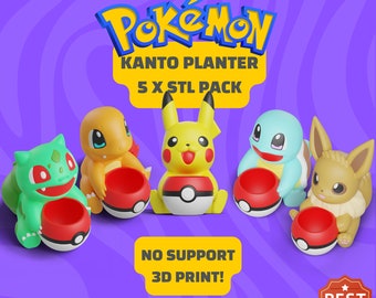 Pokemon Planter 3D STL File Pack | Pokemon Files For 3D Printers | 3D Print Pikachu, Charmender, Squirtle, Bulbasaur, Eevee Models