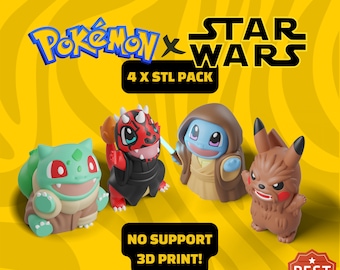 Star Wars x Pokemon STL 4 Pack | Star Wars Files For 3D Printers | 3D Print Darth Maul, Jedi, Pikachu, Charmander, Chewbacca, Bulbasaur