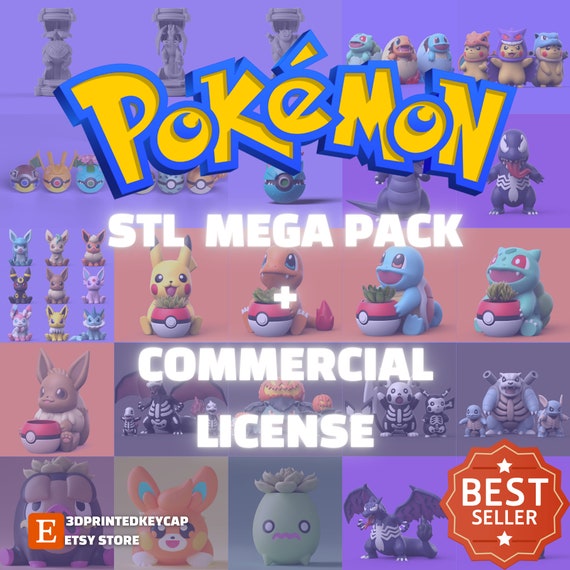 EVERY Pokemon STL Pack + Commercial Right to Print | 3D Print Pokemon Files Bundle | 3D Print Pikachu, Charmender, Bulbasaur, Squirtle Model