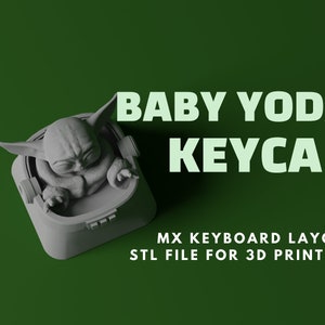 Peut inclure: Un capuchon de touche Baby Yoda imprimé en 3D pour un clavier mécanique. Le capuchon de touche est conçu pour s'adapter à une disposition de clavier MX standard. Le fichier STL est inclus pour l'impression 3D.