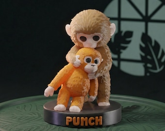Viral "Punch" Zoo Monkey Figurine | 3D Printed Monkey & Baby Duo Statue Meme