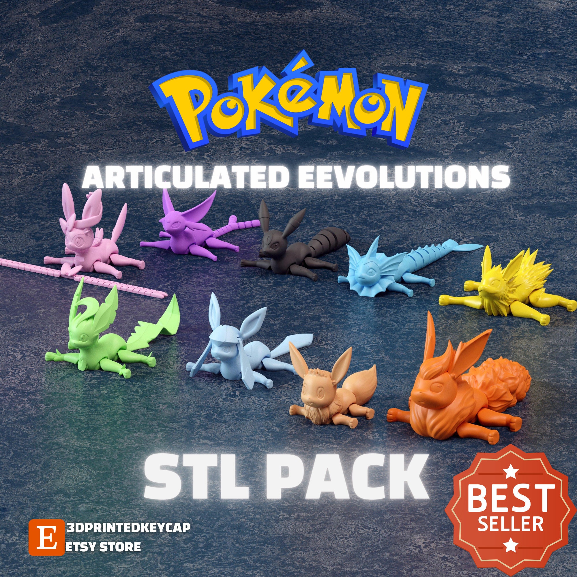 Pokemon Articulated Eevolutions 3D STL Files | Pokemon Files For 3D Printers | Eevee, Espeon, Flareon, Glaceon, Vaporeon, Jolteon, Umbreon