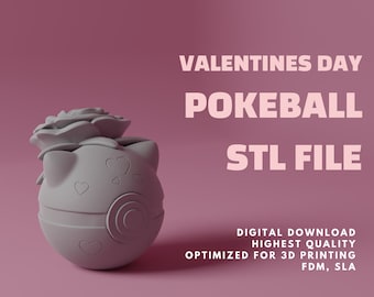 バレンタインデー モンスターボール 3D STL ファイル | ポケモン バレンタインデー ギフト | 3D プリンター用 STL ファイル | 3D プリント バレンタインデー ギフト | ラブ ギフト