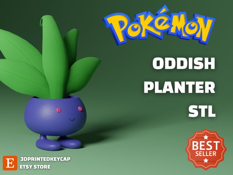 Oddish Planter Pokemon 3D STL File Pack | Pokemon Files For 3D Printers | 3D Print Oddish Model | 3D Printed Planter | STL File for 3D Print image 1