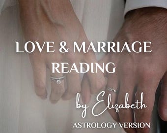 Peut inclure: Deux mains avec des alliances, entrelacées, avec le texte "LOVE & MARRIAGE READING by Elizabeth ASTROLOGY VERSION".