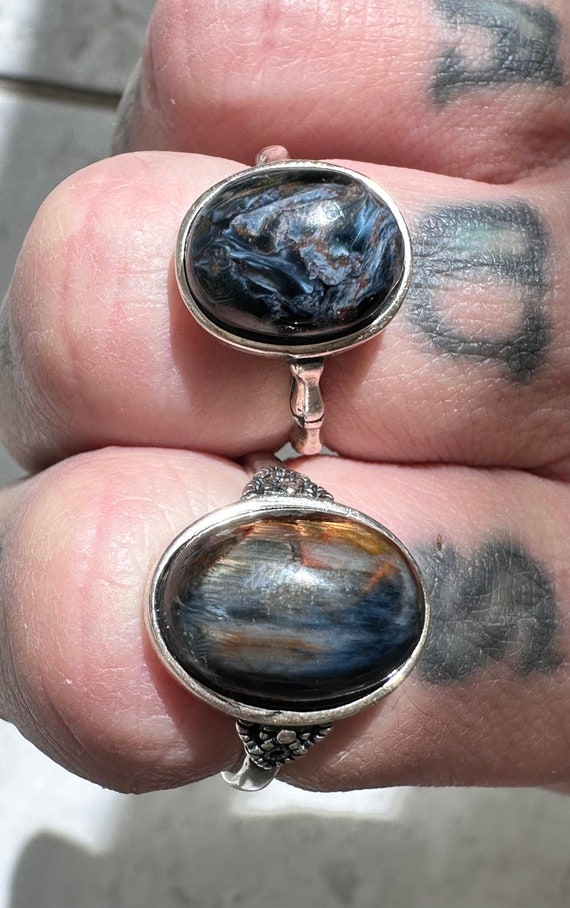 Beautiful blue Pietersite silver rings