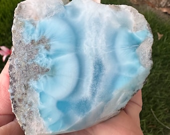 Mesmerizing Larimar geode chunk ! Polished Larimar geode