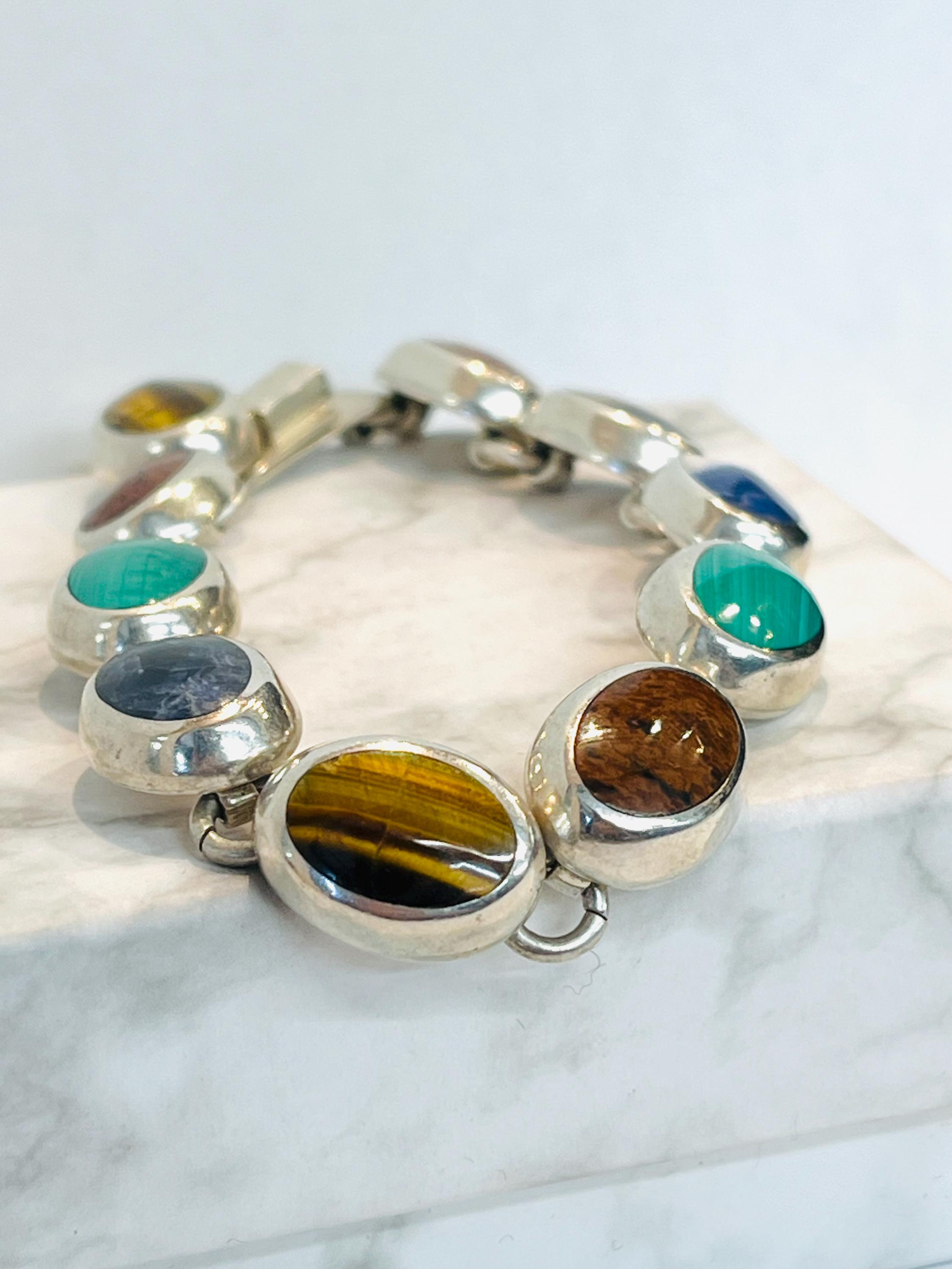 Vintage Sterling Silver Mexico Multi Colored Stone in Lay Link