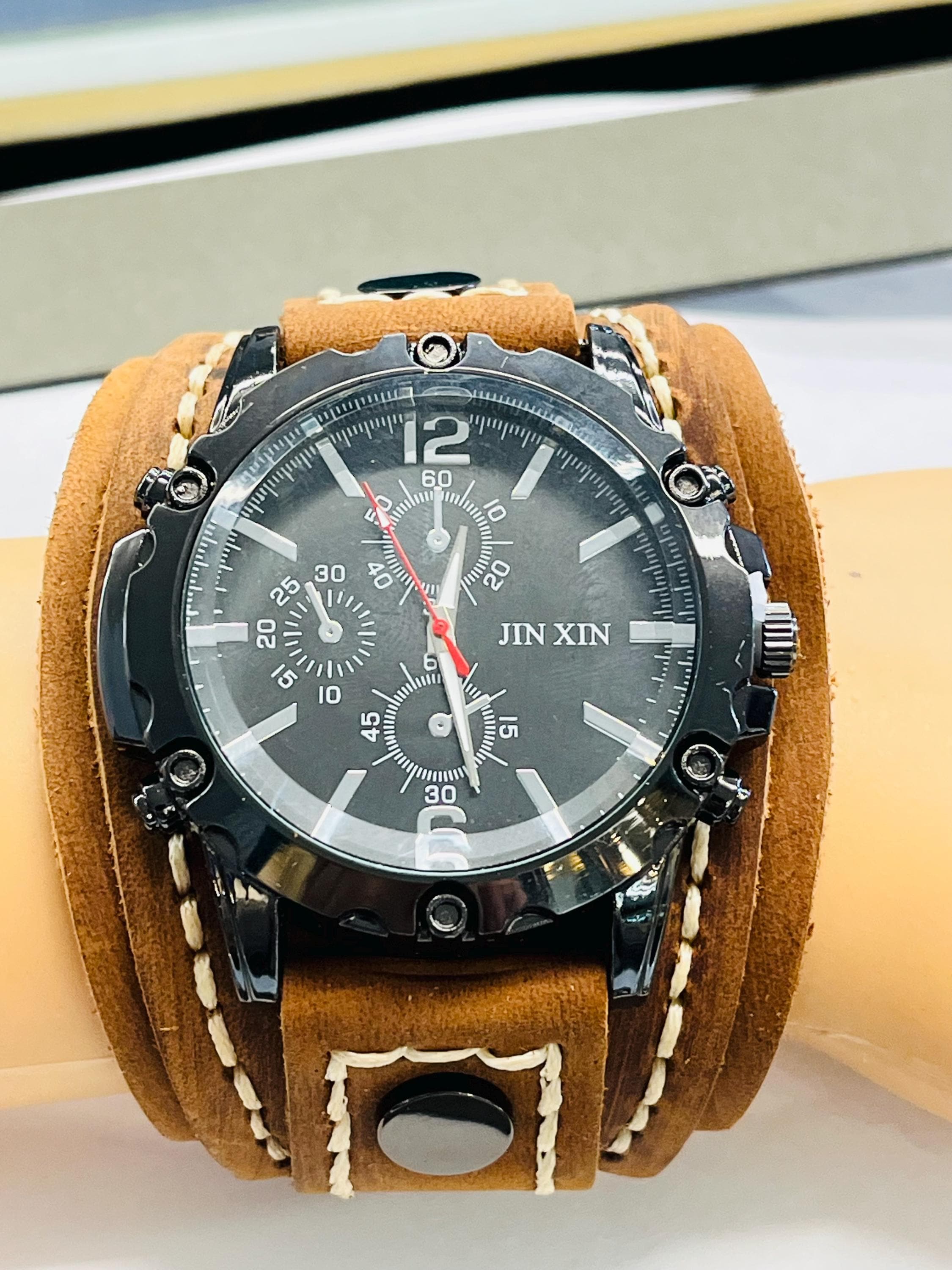 Vintage Jin Xin Men's Leather Chronograph Watch - Etsy