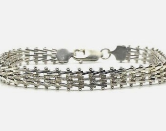 7&quot; Vintage Sterling Silver Two Tone Antique Chevron Serpentine Bracelet