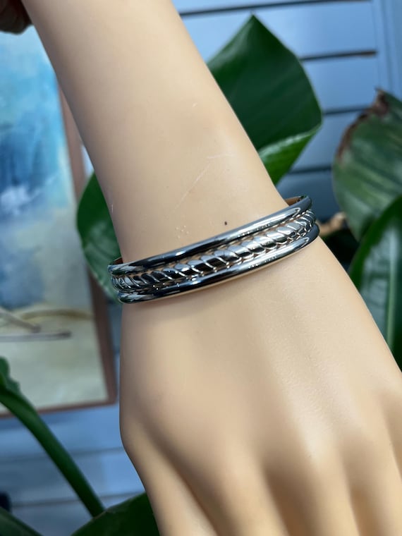 Sterling Silver 925 Vintage Solid Cuff Bracelet w… - image 1
