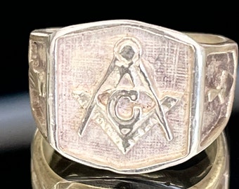 Masonic Signet Rings, Sterling Silver Masonic Ring, Freemason Ring For Men, Freemasonry, Silver Signet Ring