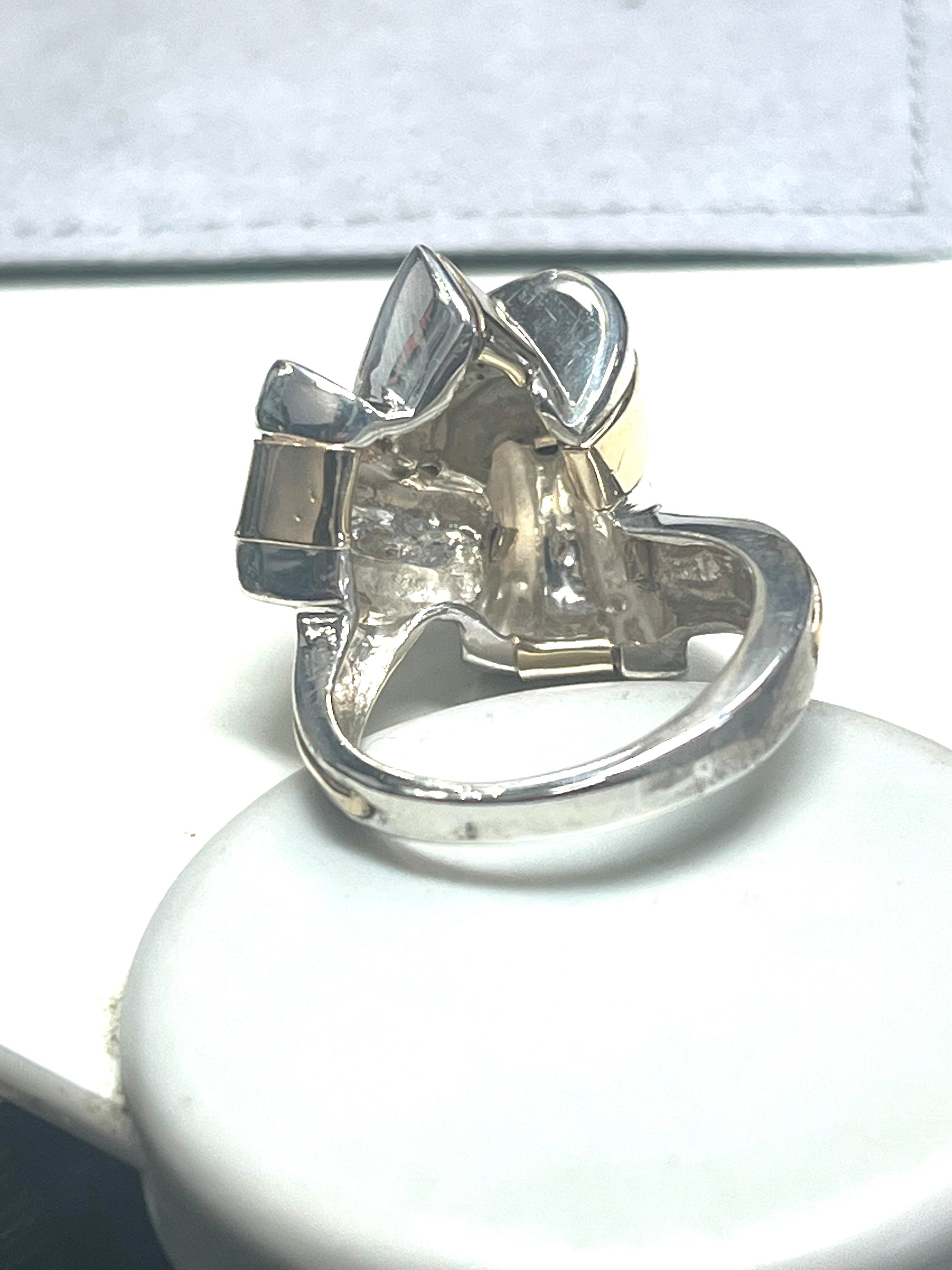 ●VVV● Silver 925 Big Ribbon Ring Ring 23SSRG034SGF Gold Tone & Sterling Silver Large Heavy Bow Ribbon Ring