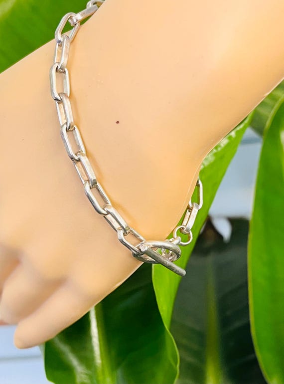 8" Sterling Silver Chunky Paper Clip Link Toggle … - image 1