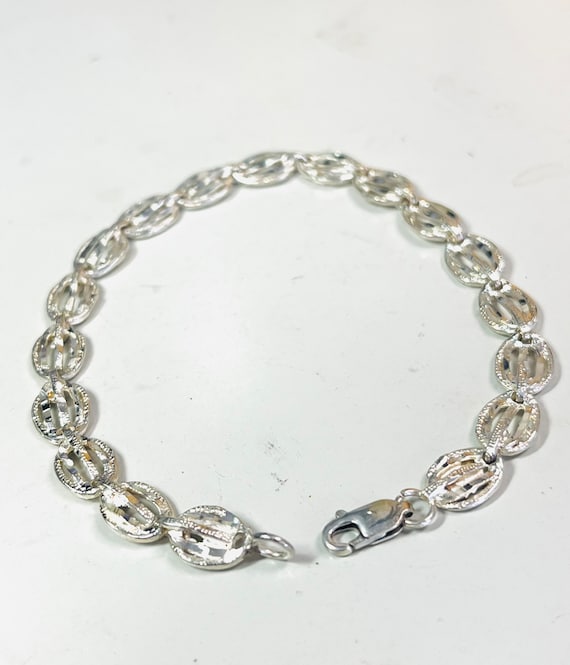 Sterling Silver Vintage Diamond Cut Fancy Link br… - image 2