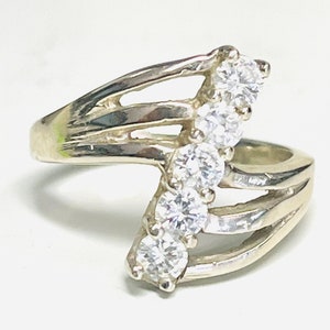 14k White Gold 5 Diamond Fancy Bypass Ladies Anniversary Ring(14160)