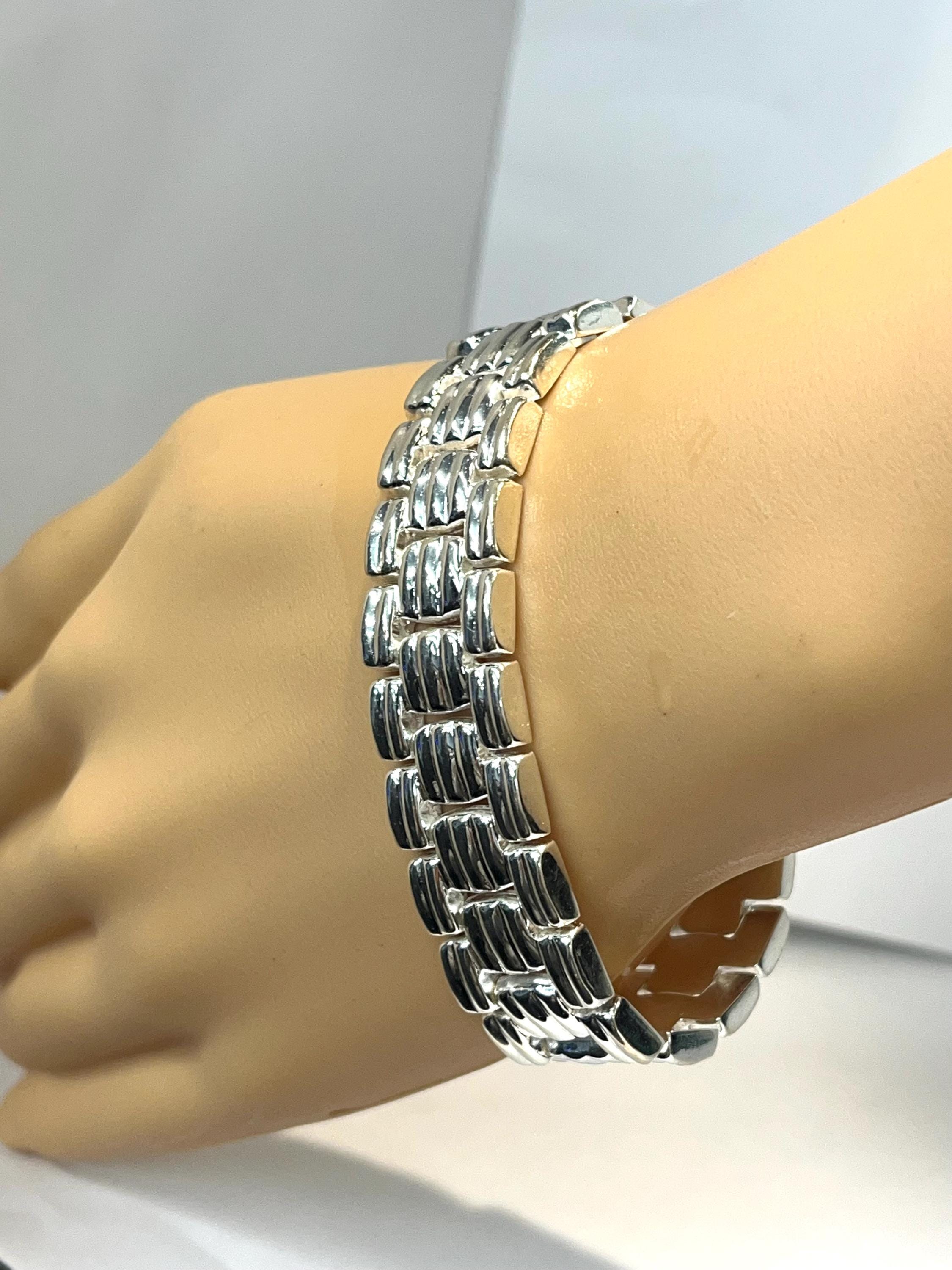 Sterling Silver Wide Mult Row Square Link Flexible Bracelet