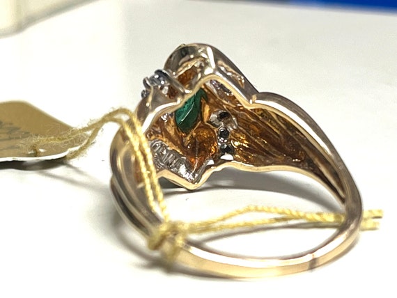 14k Yellow Gold Marquise Emerald and Diamond Bagu… - image 6