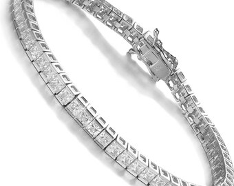 Sterling zilveren prinses geslepen vierkante zirconia tennisarmband