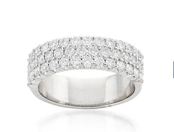 14k White Gold Triple Diamond Pave Channel Annive… - image 1