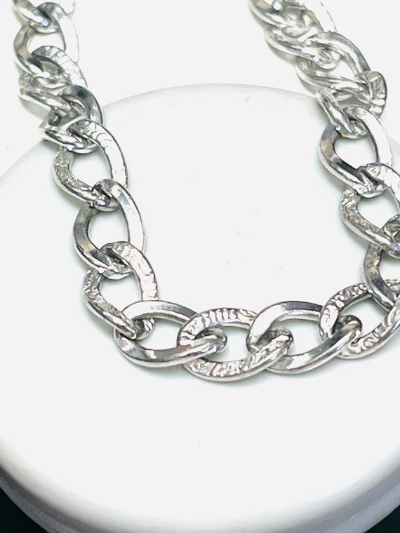 7"Sterling Silver Chain link Textured Accent Brac… - image 5