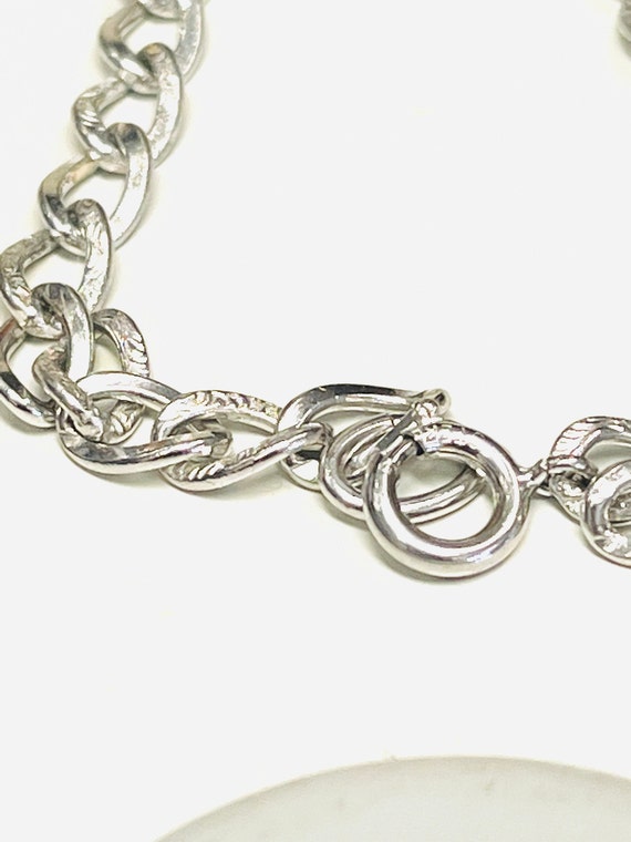 7"Sterling Silver Chain link Textured Accent Brac… - image 4