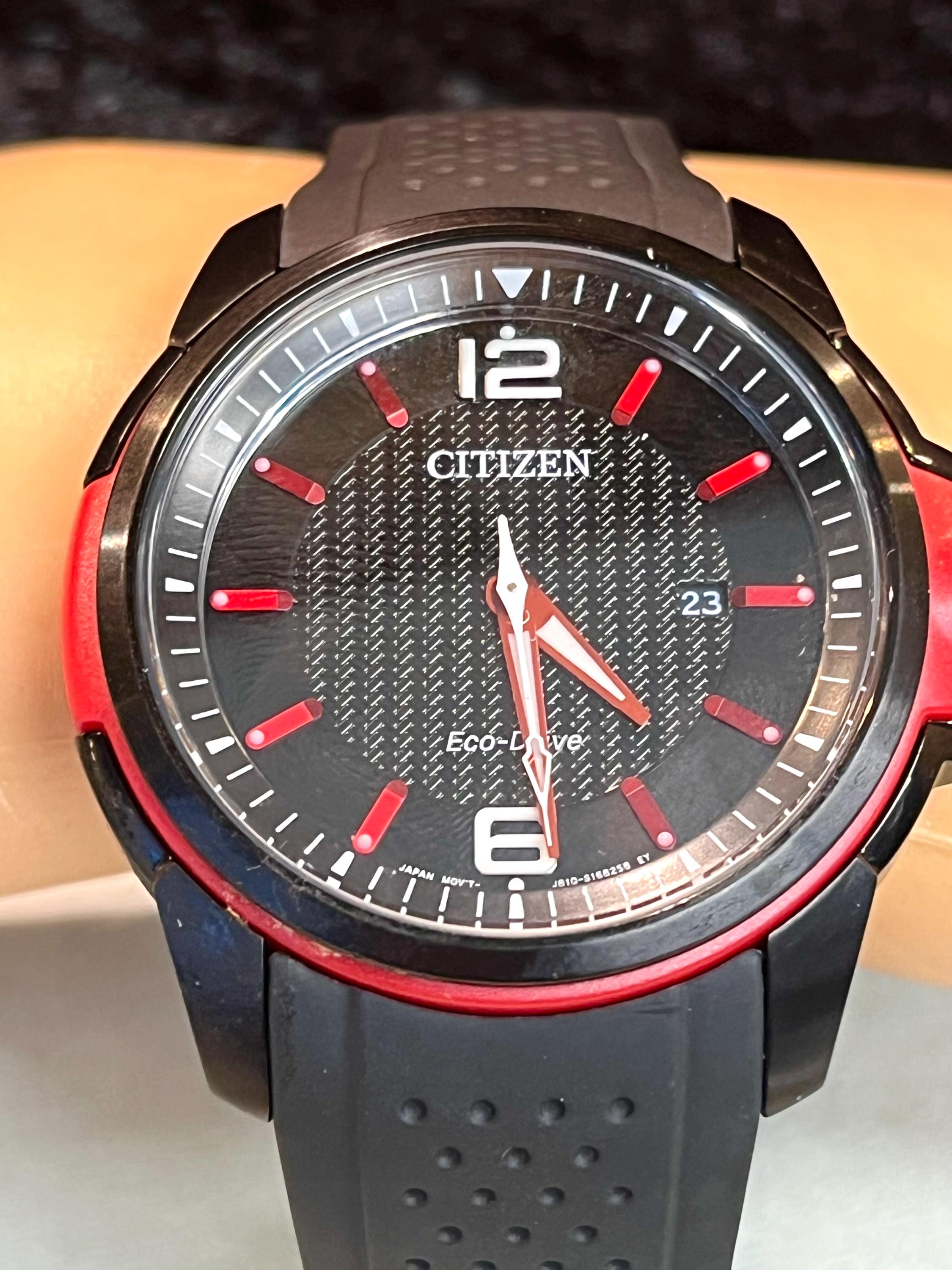 ロンサム　Citizen Eco-Drive ATTESA 黒赤 時計 Citizen Men's Eco-drive Red & Black Weekender Watch - Etsy