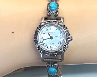 Sterling Silver Southwestern Style Turquoise Vintage Womens Watch