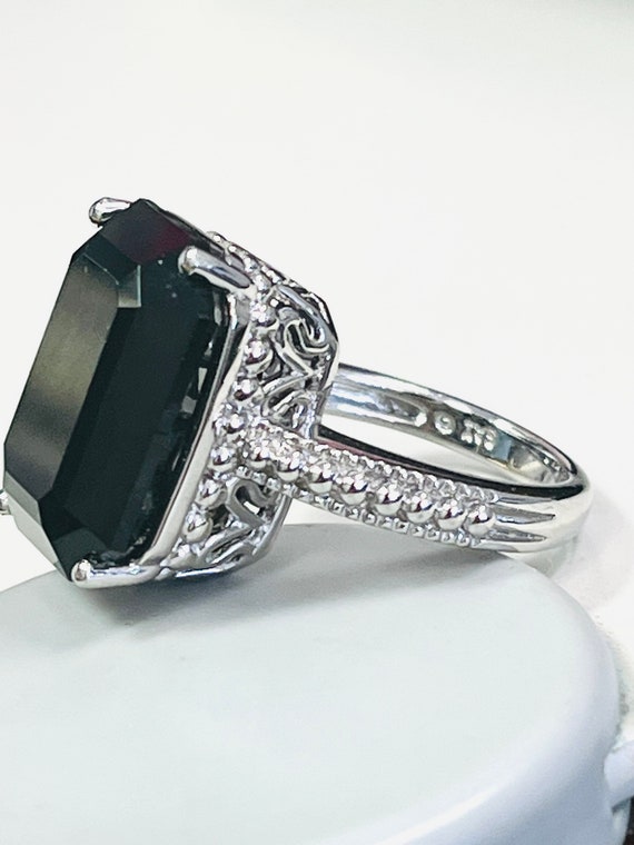 Sterling Silver Ladies Large Emerald Cut Onyx Coc… - image 1