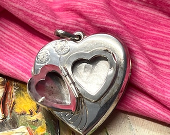 Large Sterling Silver Trio Heart Locket Charm Pendant