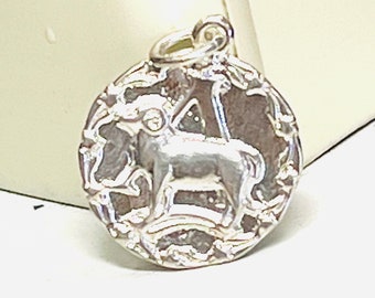 Sterling Silver Rare Vintage Polished Aries Zodiac Round Charm