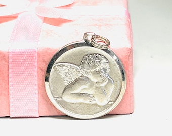 Sterling Silver Guardian Angel Medallion Charm