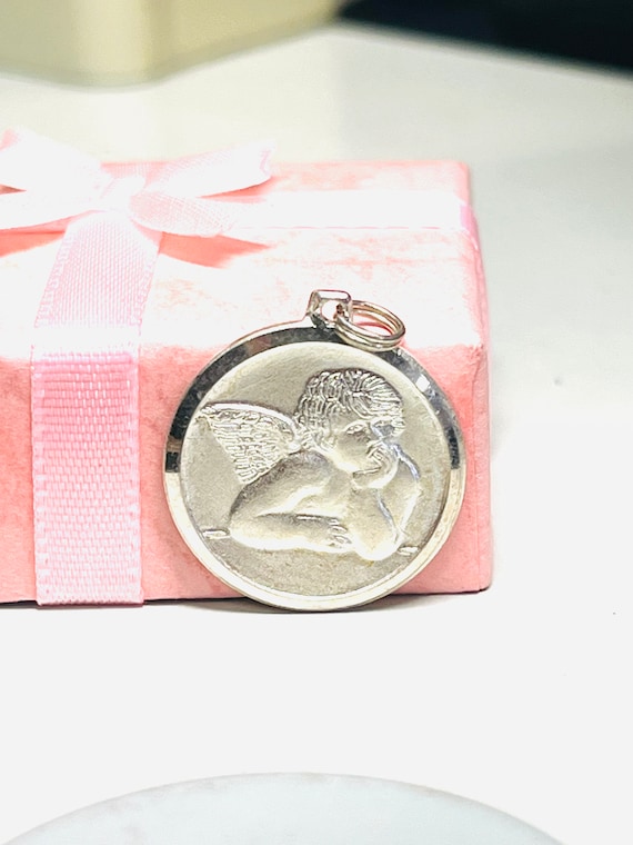 Sterling Silver Guardian Angel Medallion Charm