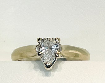 14k White Gold Pear Shape Solitaire Diamond Engagement Ring(14206)