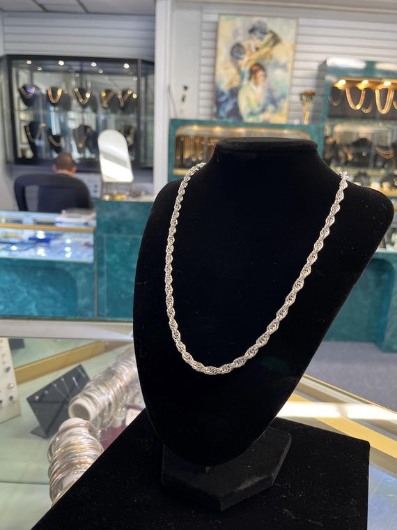 Solid Sterling Silver 24' Rope Chain Necklace - image 4