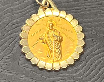 Vintage 14K Solid Yellow Gold Saint Jude Thaddeus Medal Pendant
