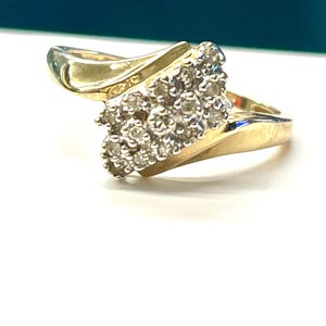 Vintage 10K Yellow Gold Ladies 3-Row Diamond Cluster Ring