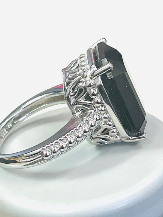 Sterling Silver Ladies Large Emerald Cut Onyx Coc… - image 2