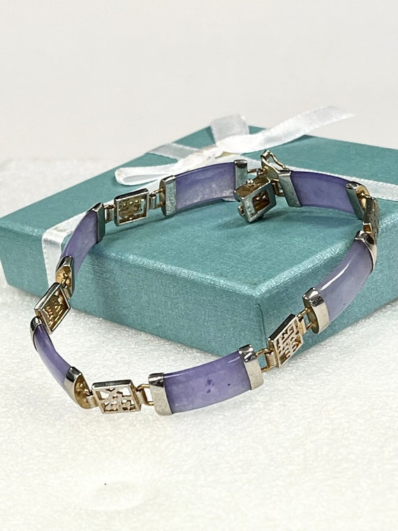 Sterling Silver Purple Jade Link Bracelet - image 1