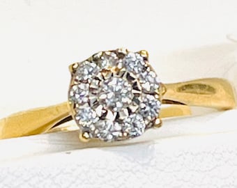 18k Gelbgold Rund Diamant Cluster Damenring (18007)