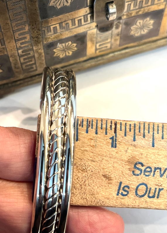 Sterling Silver 925 Vintage Solid Cuff Bracelet w… - image 6