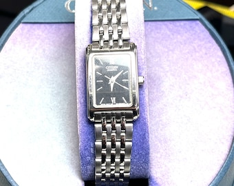 Citizen® Womens Rectangular Black Dial Stainless Steel Bracelet Watch EJ5850-57E