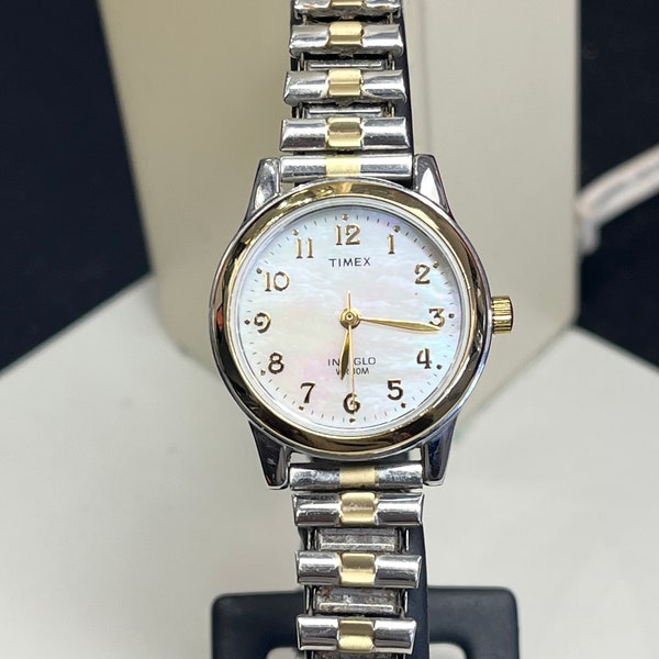 Women's Timex Essex Indigo MOP Analog Two-tone Stainless Steel Flex Band Watch