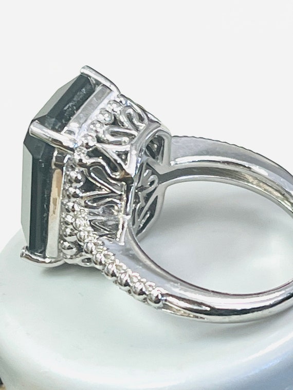 Sterling Silver Ladies Large Emerald Cut Onyx Coc… - image 3