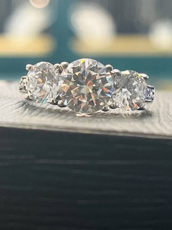 Buy Radiant Cut CZ Diamond Ring, Three Stone Engagement Ring