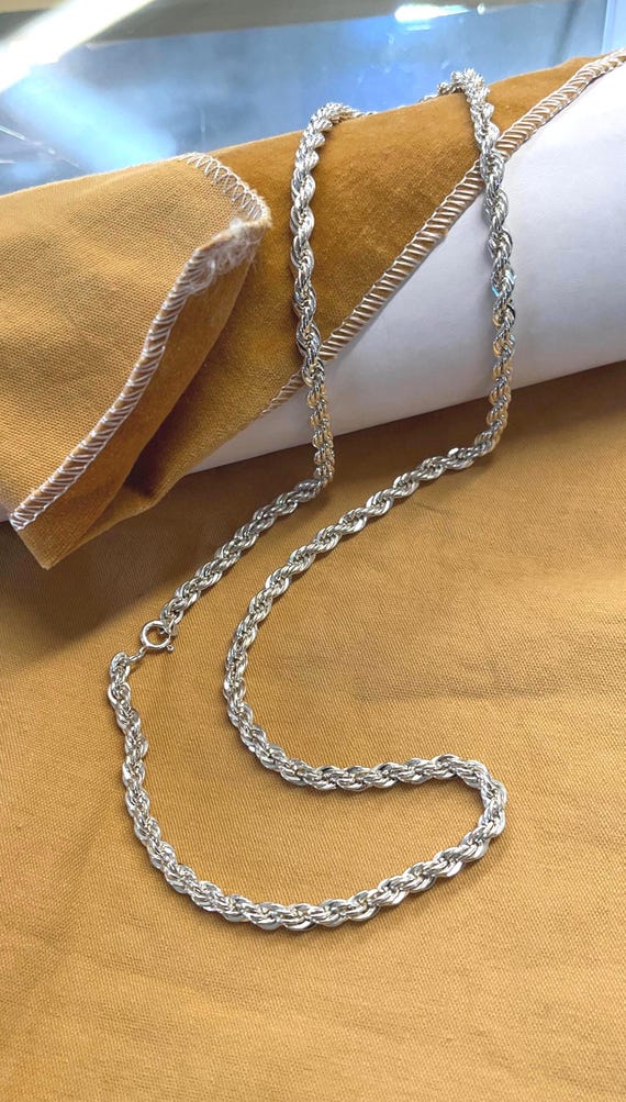 Solid Sterling Silver 24' Rope Chain Necklace - image 7
