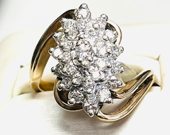 0,75 cwt 14K geelgouden vintage diamanten clusterring voor dames (14147)