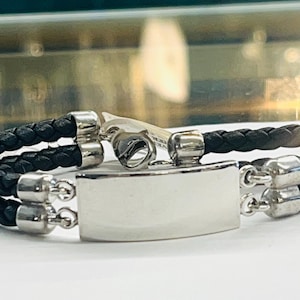 Herrarmband i äkta sterlingsilver i svart läder